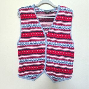 Vintage 90s Fair Isle Cotton Knit Vest Red White Blue Size Large